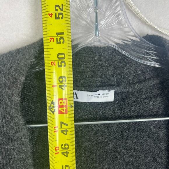 Zara Cardigan Open Front Women's Size M Gray Long Line Pouch Pockets Wool Blend - Picture 8 of 8
